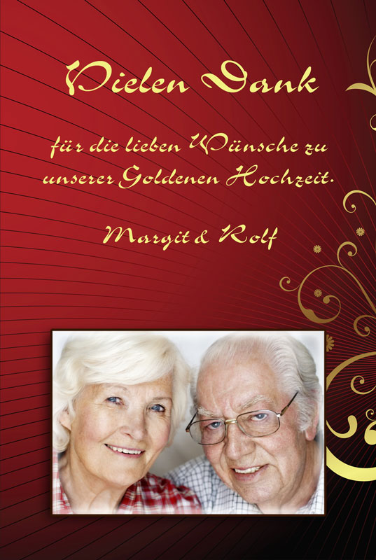 Dankeskarten & Danksagungen Goldene Hochzeit in Rot mit Goldkringeln